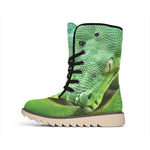 Green Reticulated Python Snake Print Winter Boots