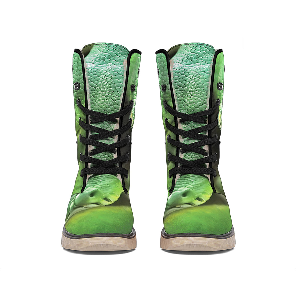 Green Reticulated Python Snake Print Winter Boots