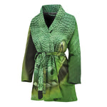 Green Reticulated Python Snake Print Women's Bathrobe