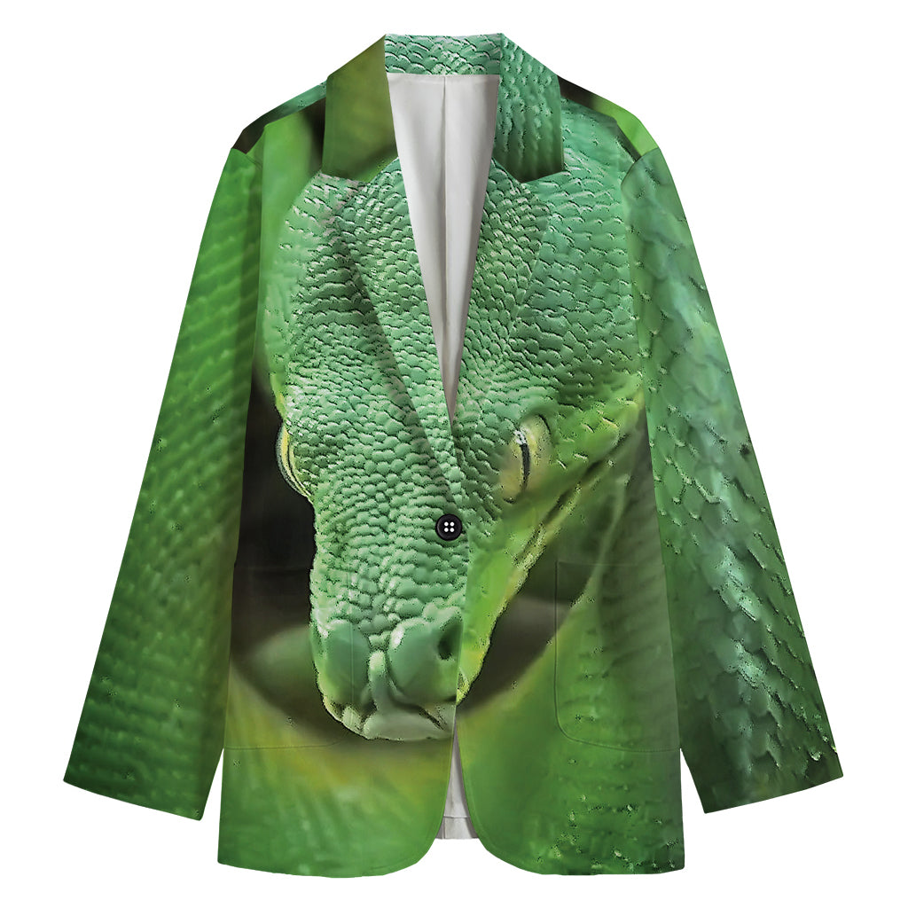 Green Reticulated Python Snake Print Women's Blazer