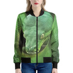 Green Reticulated Python Snake Print Women's Bomber Jacket