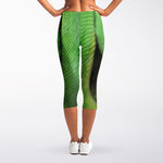 Green Reticulated Python Snake Print Women's Capri Leggings