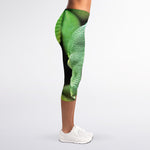 Green Reticulated Python Snake Print Women's Capri Leggings