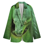 Green Reticulated Python Snake Print Women's Cotton Blazer