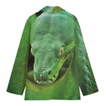 Green Reticulated Python Snake Print Women's Cotton Blazer
