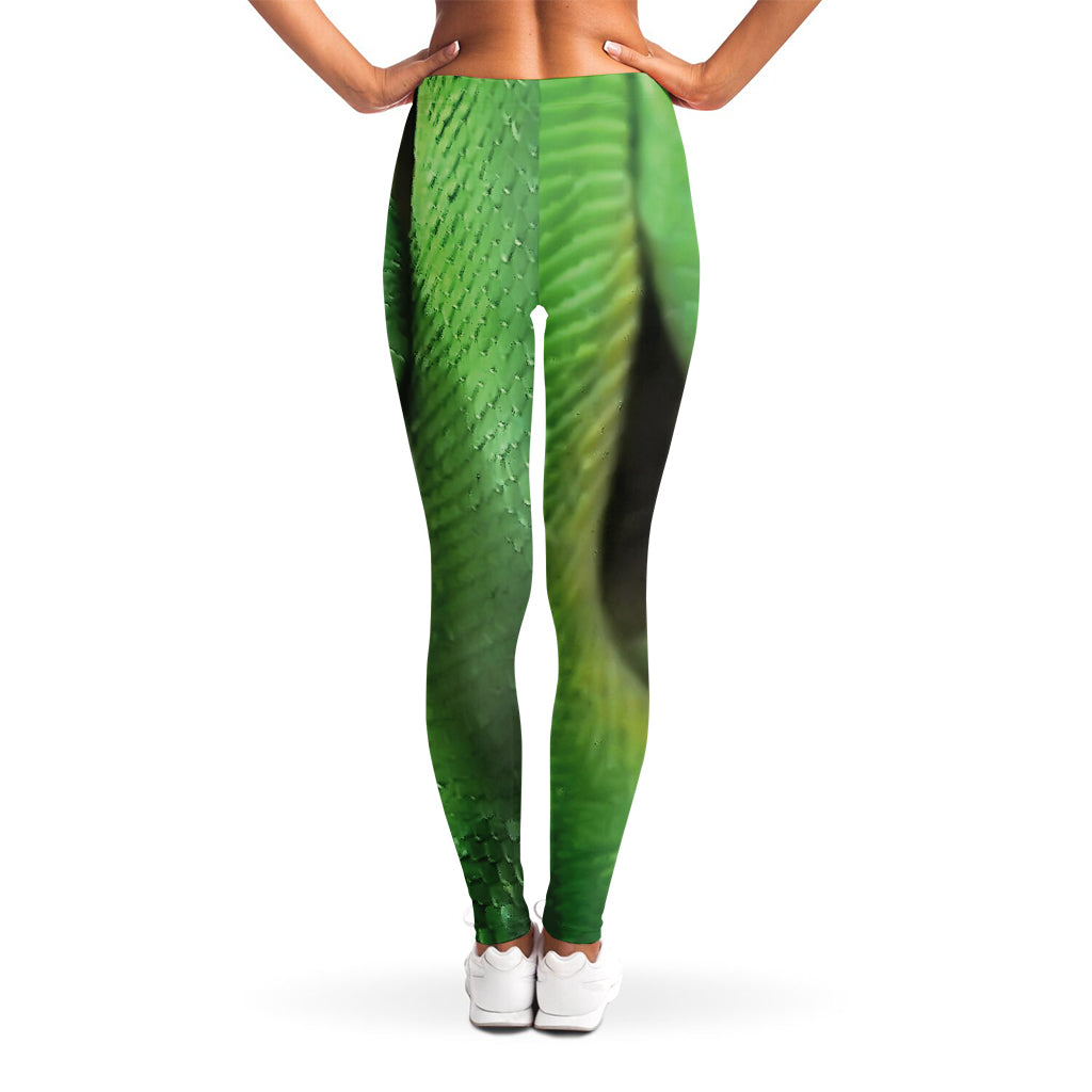Green Reticulated Python Snake Print Women's Leggings