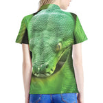 Green Reticulated Python Snake Print Women's Polo Shirt