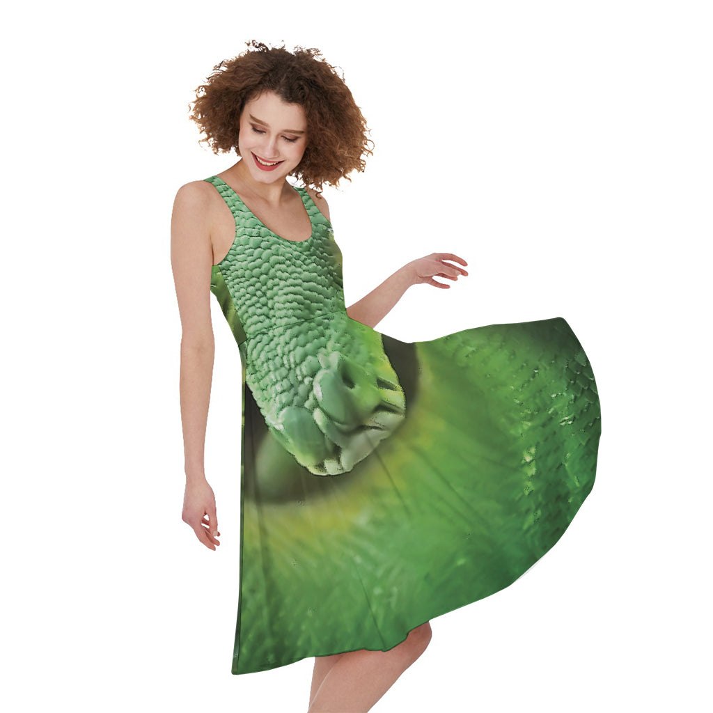 Green Reticulated Python Snake Print Women's Sleeveless Dress