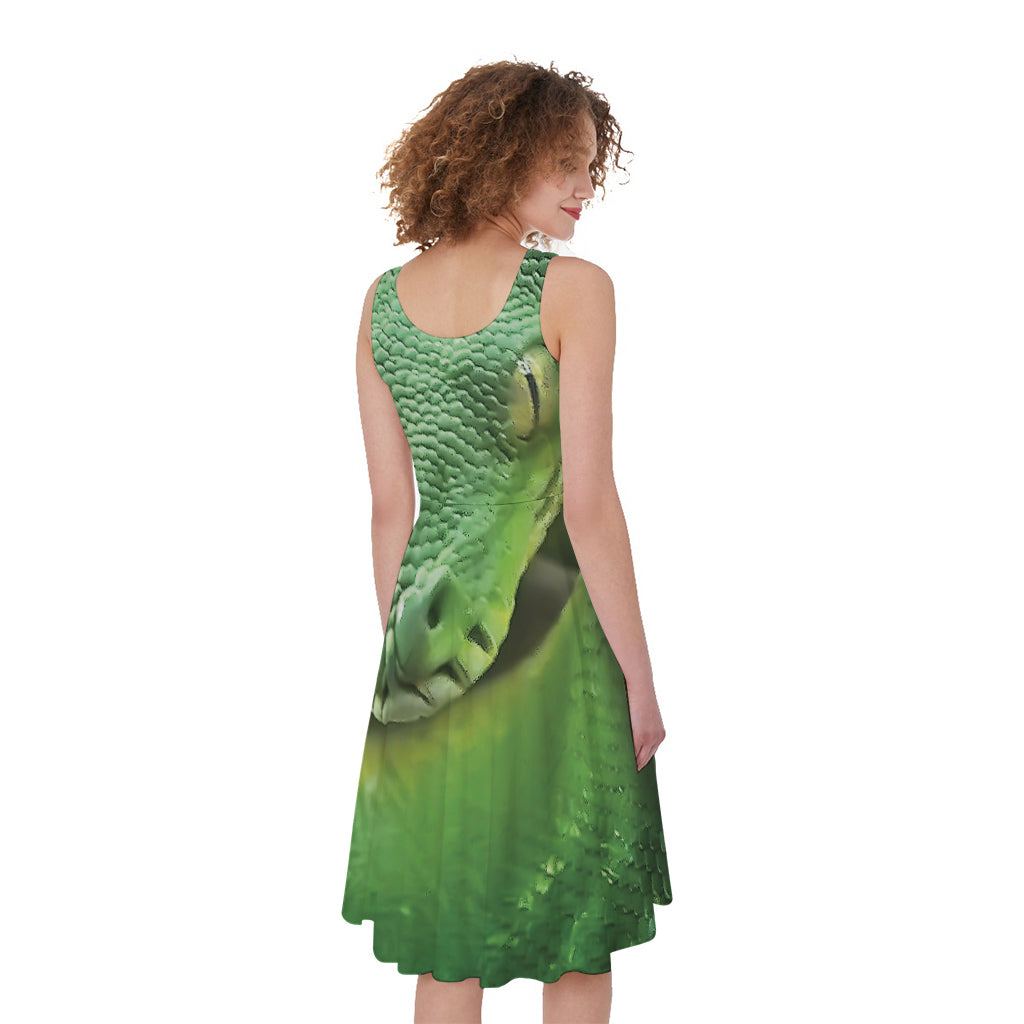 Green Reticulated Python Snake Print Women's Sleeveless Dress