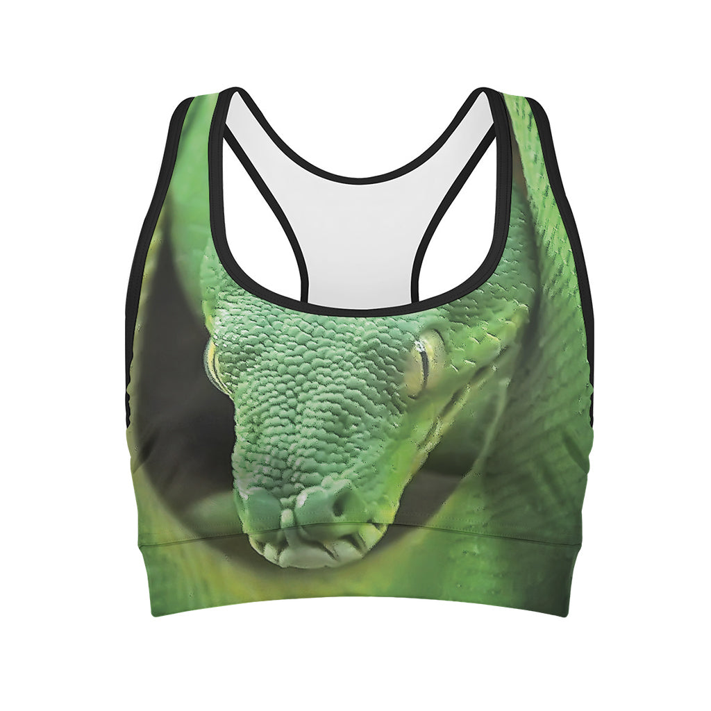 Green Reticulated Python Snake Print Women's Sports Bra