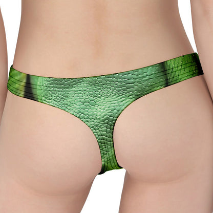 Green Reticulated Python Snake Print Women's Thong