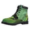 Green Reticulated Python Snake Print Padded Collar Lace Up Boots
