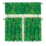 Green Shamrock Leaf Pattern Print 3 Piece Kitchen Curtains