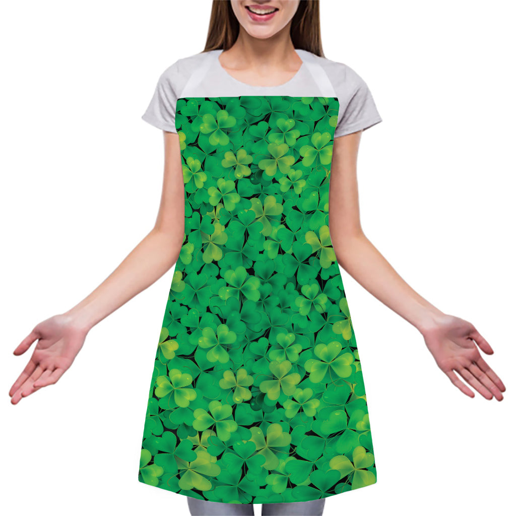 Green Shamrock Leaf Pattern Print Adjustable Apron
