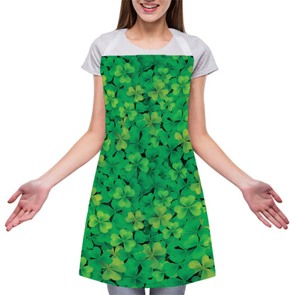 Green Shamrock Leaf Pattern Print Adjustable Apron