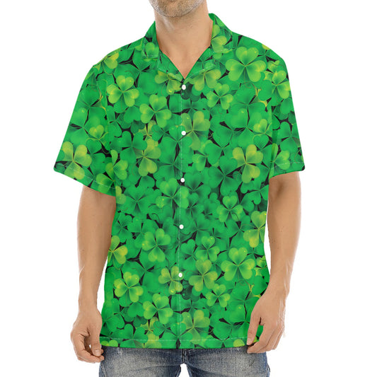 Green Shamrock Leaf Pattern Print Aloha Shirt