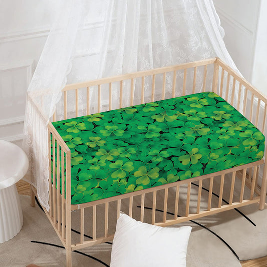 Green Shamrock Leaf Pattern Print Baby Crib Sheet