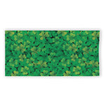 Green Shamrock Leaf Pattern Print Beach Towel