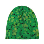 Green Shamrock Leaf Pattern Print Beanie