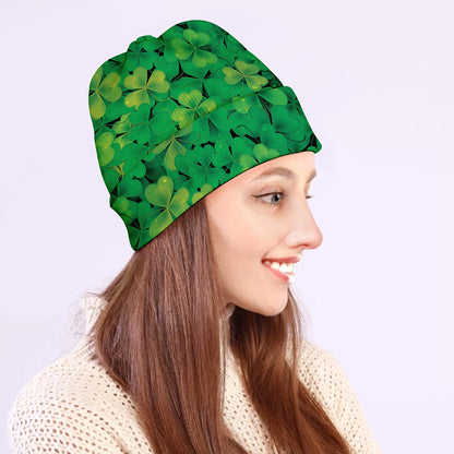 Green Shamrock Leaf Pattern Print Beanie