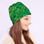 Green Shamrock Leaf Pattern Print Beanie