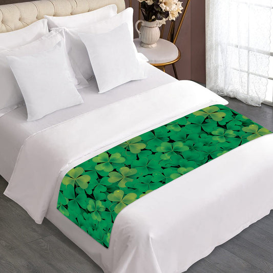 Green Shamrock Leaf Pattern Print Bed Runner