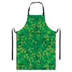 Green Shamrock Leaf Pattern Print Bib Apron With Pocket