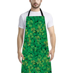 Green Shamrock Leaf Pattern Print Bib Apron With Pocket