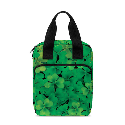 Green Shamrock Leaf Pattern Print Bible Tote Bag