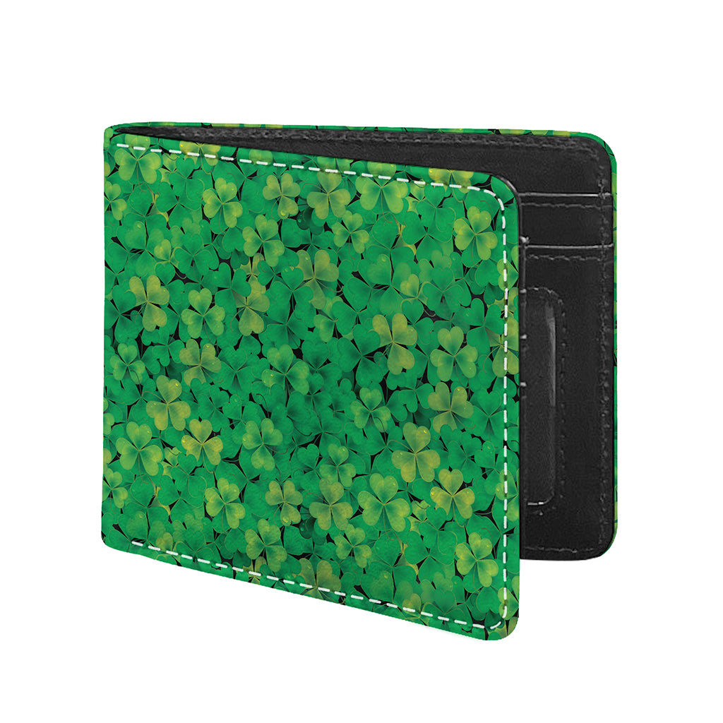 Green Shamrock Leaf Pattern Print Bifold Wallet