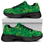 Green Shamrock Leaf Pattern Print Black Chunky Shoes