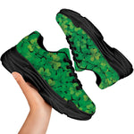 Green Shamrock Leaf Pattern Print Black Chunky Shoes