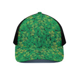 Green Shamrock Leaf Pattern Print Black Mesh Trucker Cap
