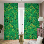Green Shamrock Leaf Pattern Print Blackout Pencil Pleat Curtains