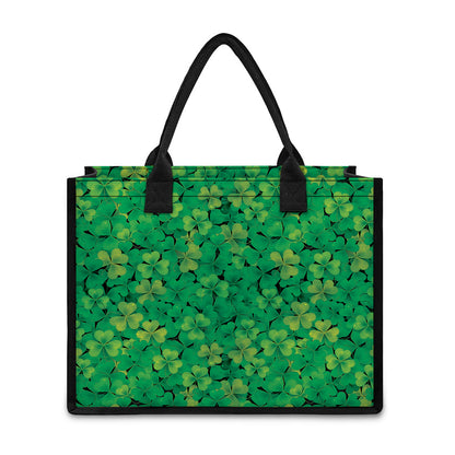 Green Shamrock Leaf Pattern Print Canvas Tote Bag