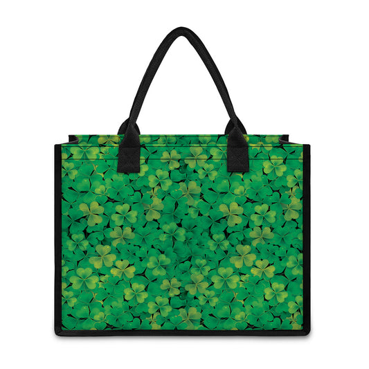 Green Shamrock Leaf Pattern Print Canvas Tote Bag