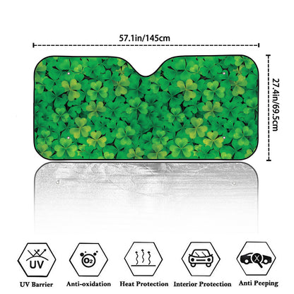 Green Shamrock Leaf Pattern Print Car Windshield Sun Shade