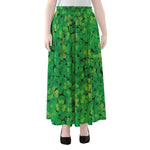 Green Shamrock Leaf Pattern Print Chiffon Maxi Skirt