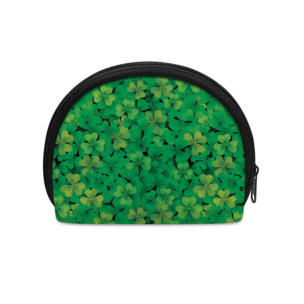 Green Shamrock Leaf Pattern Print Coin Purse
