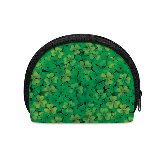 Green Shamrock Leaf Pattern Print Coin Purse