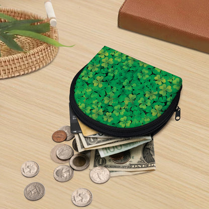 Green Shamrock Leaf Pattern Print Coin Purse