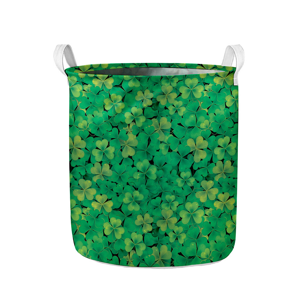 Green Shamrock Leaf Pattern Print Collapsible Laundry Basket