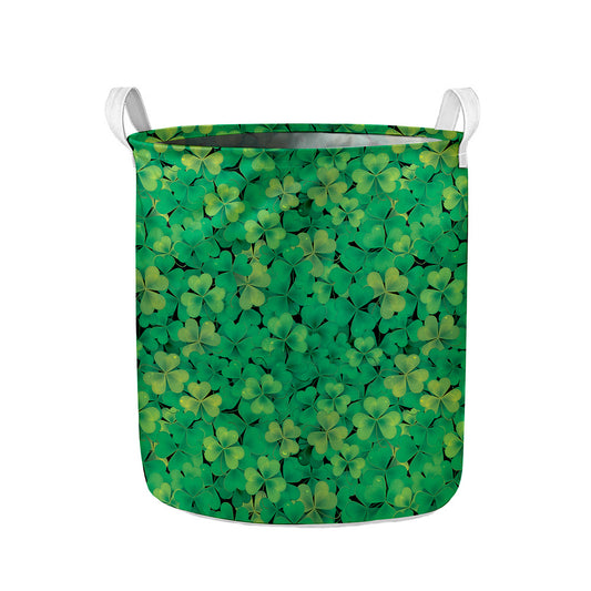 Green Shamrock Leaf Pattern Print Collapsible Laundry Basket