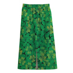 Green Shamrock Leaf Pattern Print Cotton Front Slit Maxi Skirt