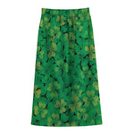 Green Shamrock Leaf Pattern Print Cotton Front Slit Maxi Skirt