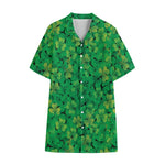 Green Shamrock Leaf Pattern Print Cotton Hawaiian Shirt