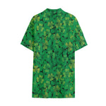 Green Shamrock Leaf Pattern Print Cotton Hawaiian Shirt