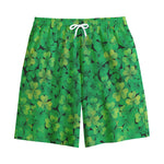 Green Shamrock Leaf Pattern Print Cotton Shorts