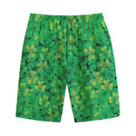 Green Shamrock Leaf Pattern Print Cotton Shorts