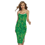 Green Shamrock Leaf Pattern Print Cross Back Cami Dress